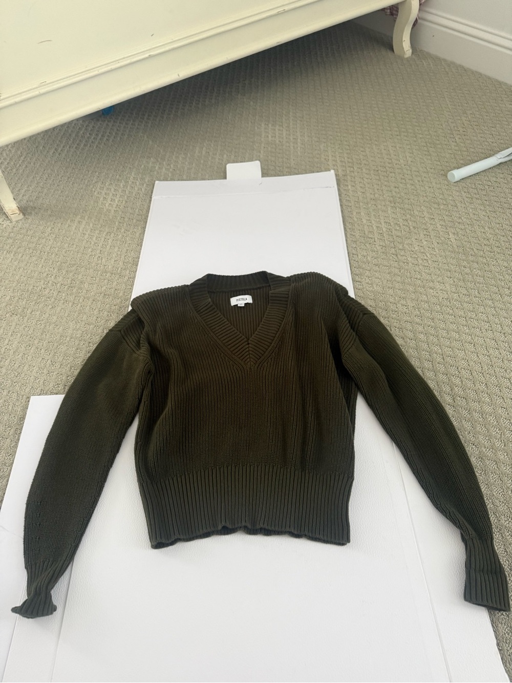 pistola Dark Olive V-Neck Ribbed Knit Sweater